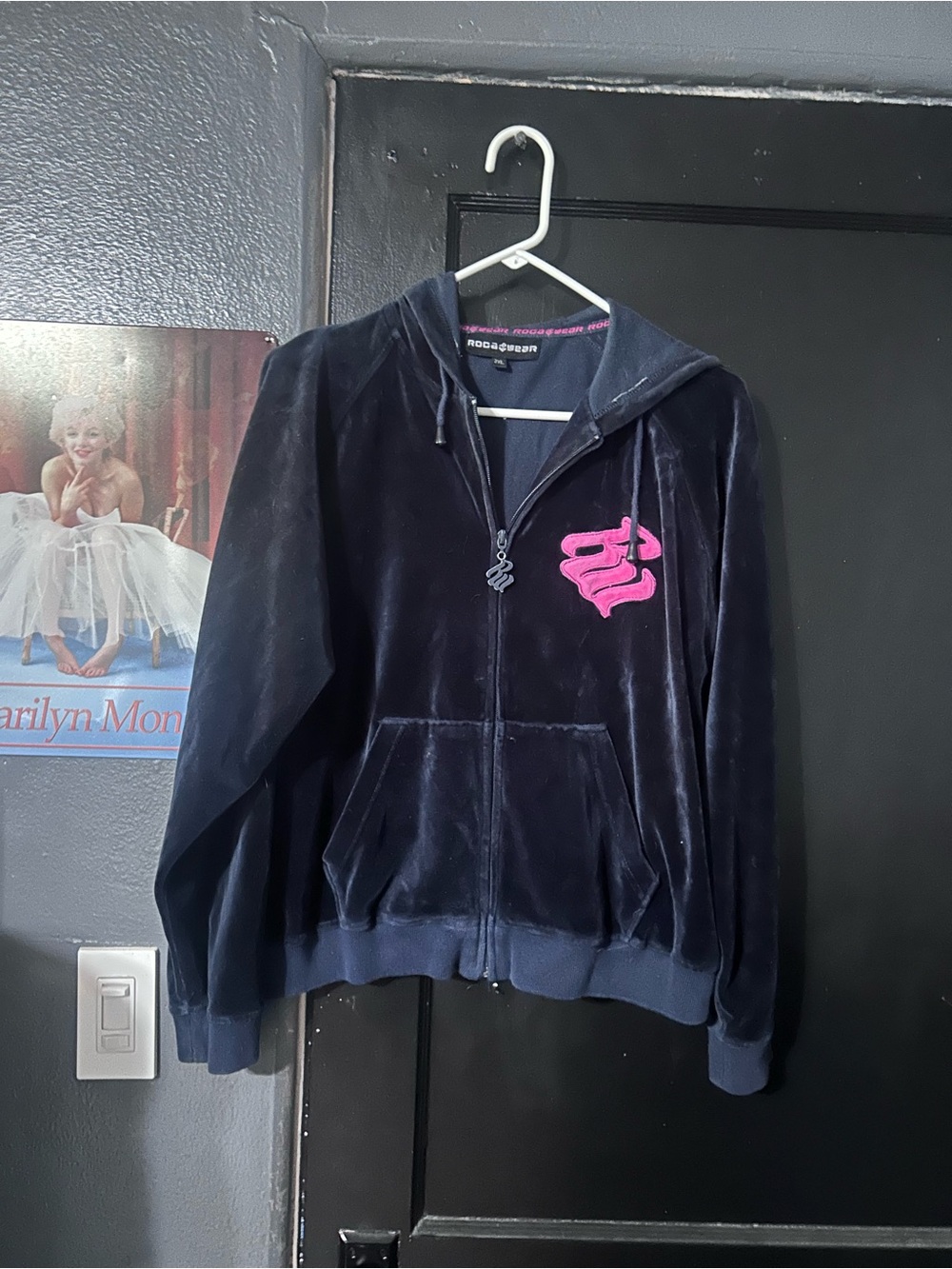 Rocawear Navy Velvet Zip Hoodie with Pink Trim